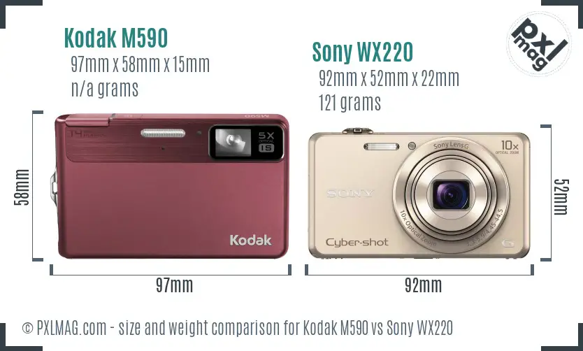 Kodak M590 vs Sony WX220 size comparison