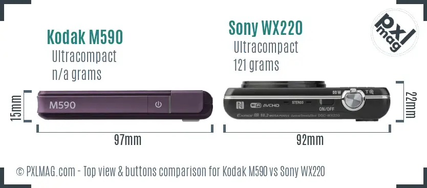 Kodak M590 vs Sony WX220 top view buttons comparison