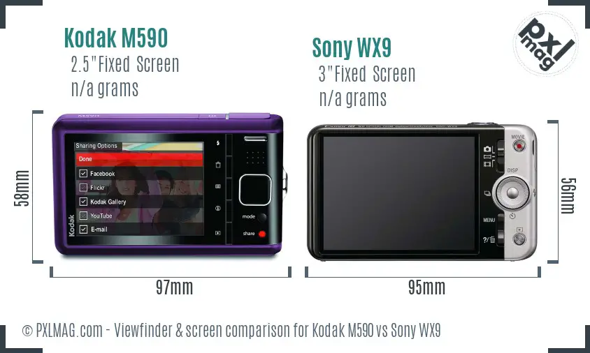 Kodak M590 vs Sony WX9 Screen and Viewfinder comparison