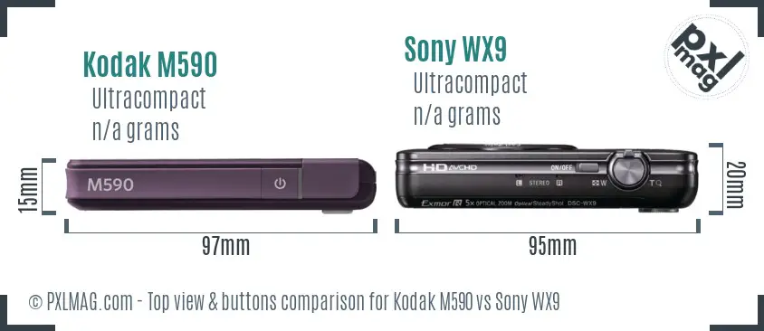 Kodak M590 vs Sony WX9 top view buttons comparison