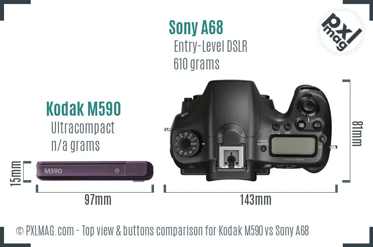 Kodak M590 vs Sony A68 top view buttons comparison