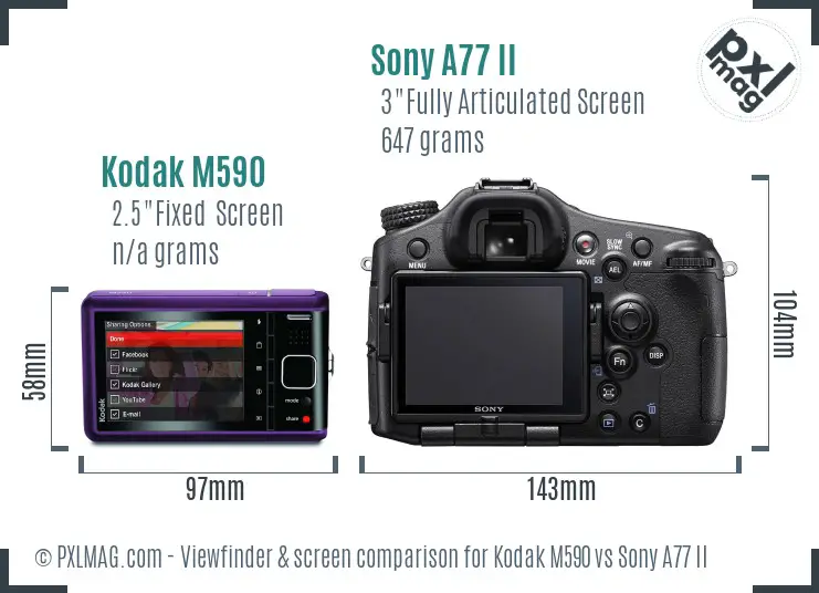 Kodak M590 vs Sony A77 II Screen and Viewfinder comparison