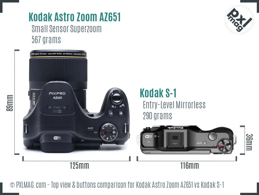 Kodak Astro Zoom AZ651 vs Kodak S-1 top view buttons comparison