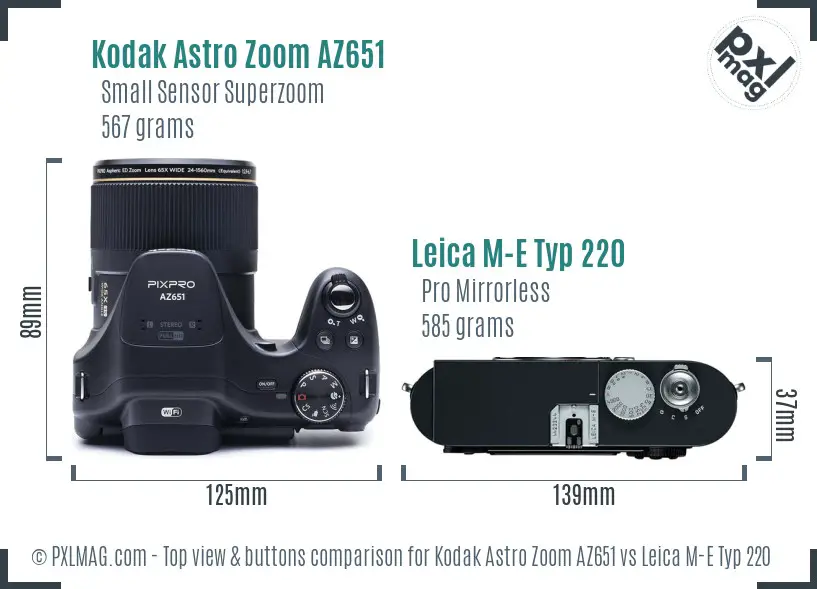 Kodak Astro Zoom AZ651 vs Leica M-E Typ 220 top view buttons comparison