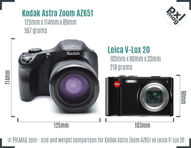 Kodak Astro Zoom AZ651 vs Leica V-Lux 20 size comparison
