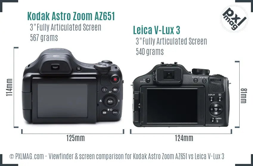 Kodak Astro Zoom AZ651 vs Leica V-Lux 3 Screen and Viewfinder comparison