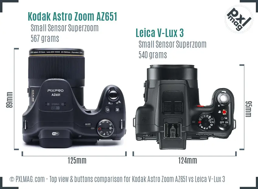 Kodak Astro Zoom AZ651 vs Leica V-Lux 3 top view buttons comparison
