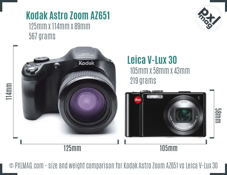 Kodak Astro Zoom AZ651 vs Leica V-Lux 30 size comparison Kodak Astro Zoom AZ651 vs Leica V-Lux 30 size comparison