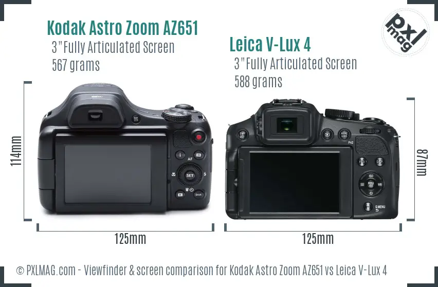 Kodak Astro Zoom AZ651 vs Leica V-Lux 4 Screen and Viewfinder comparison