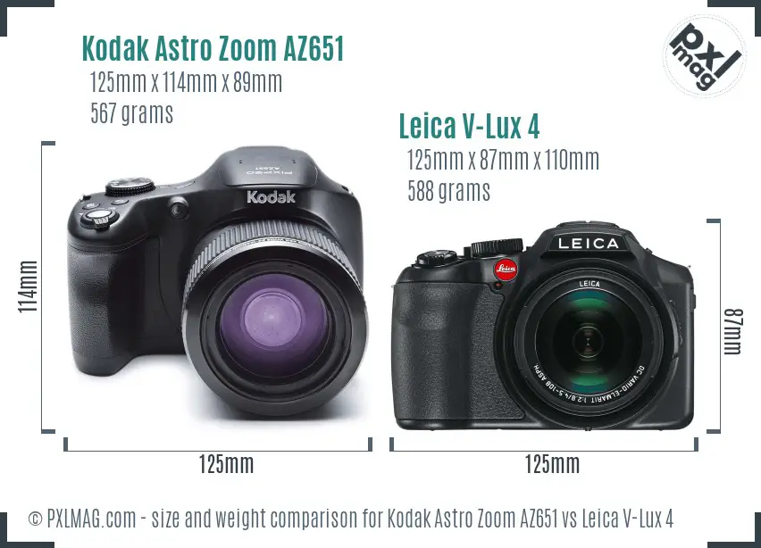 Kodak Astro Zoom AZ651 vs Leica V-Lux 4 size comparison