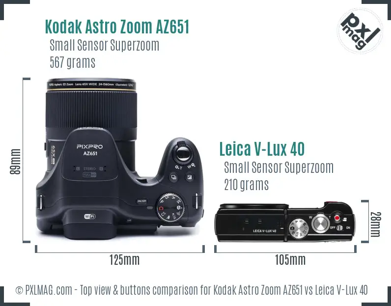 Kodak Astro Zoom AZ651 vs Leica V-Lux 40 top view buttons comparison