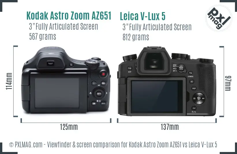 Kodak Astro Zoom AZ651 vs Leica V-Lux 5 Screen and Viewfinder comparison