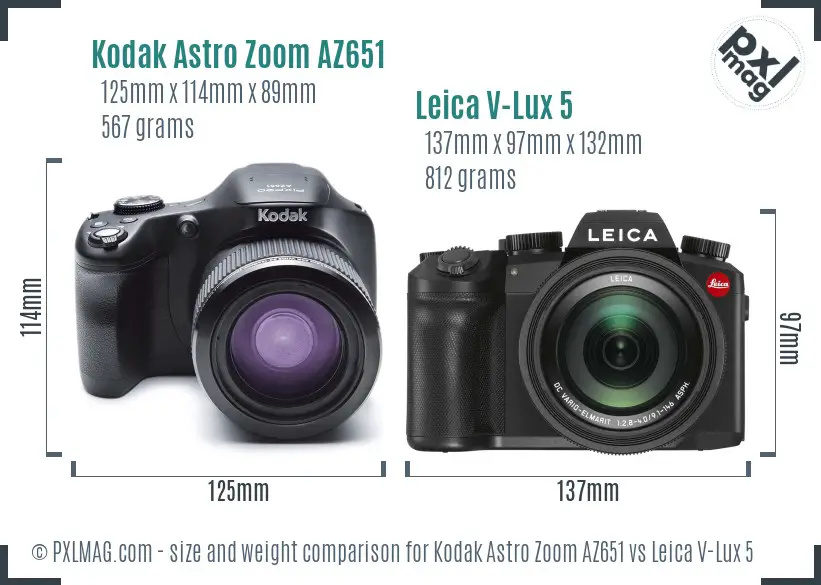 Kodak Astro Zoom AZ651 vs Leica V-Lux 5 size comparison