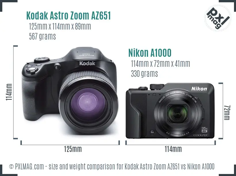 Kodak Astro Zoom AZ651 vs Nikon A1000 size comparison