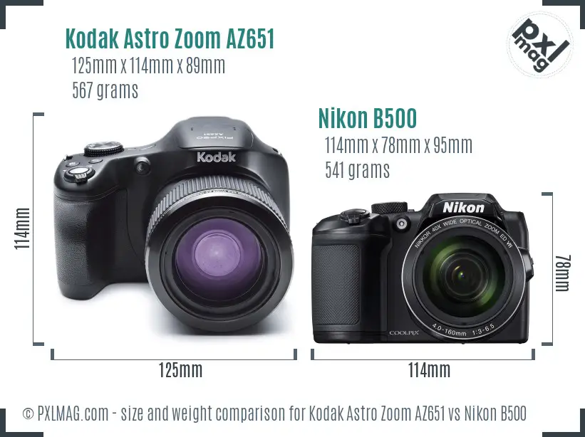 Kodak Astro Zoom AZ651 vs Nikon B500 size comparison