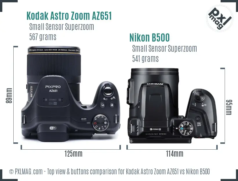 Kodak Astro Zoom AZ651 vs Nikon B500 top view buttons comparison