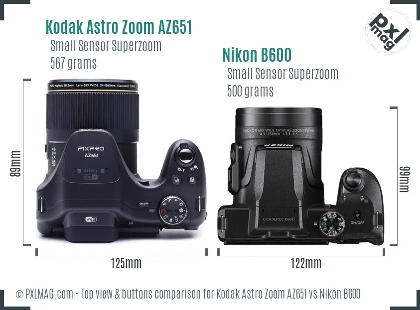 Kodak Astro Zoom AZ651 vs Nikon B600 top view buttons comparison Kodak Astro Zoom AZ651 vs Nikon B600 top view buttons comparison