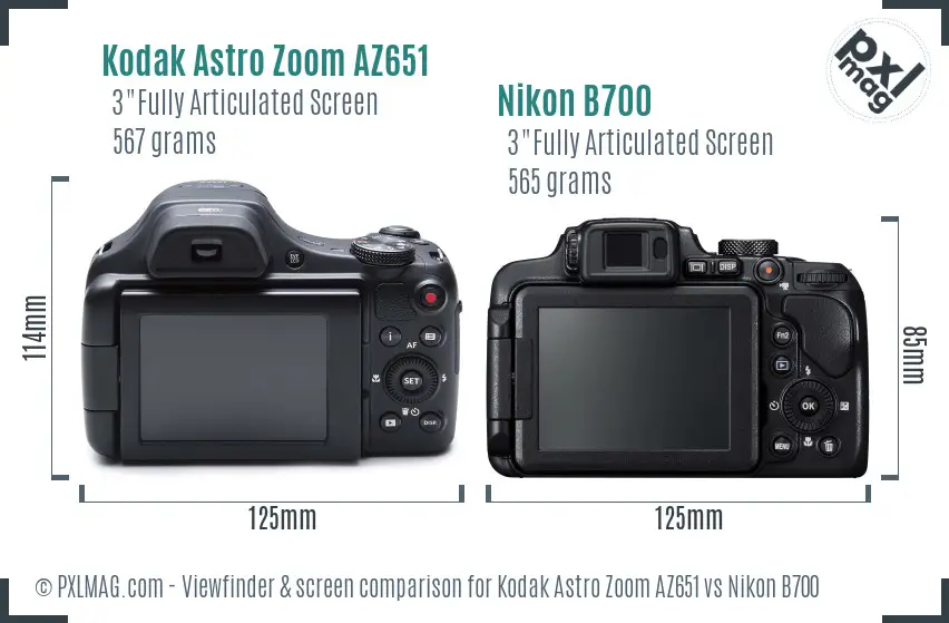 Kodak Astro Zoom AZ651 vs Nikon B700 Screen and Viewfinder comparison