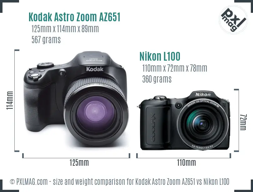 Kodak Astro Zoom AZ651 vs Nikon L100 size comparison Kodak Astro Zoom AZ651 vs Nikon L100 size comparison