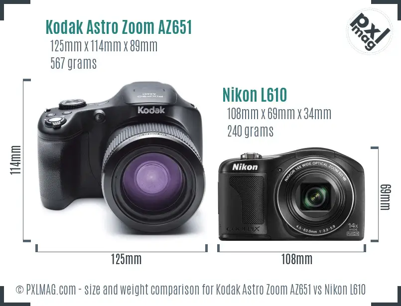 Kodak Astro Zoom AZ651 vs Nikon L610 size comparison