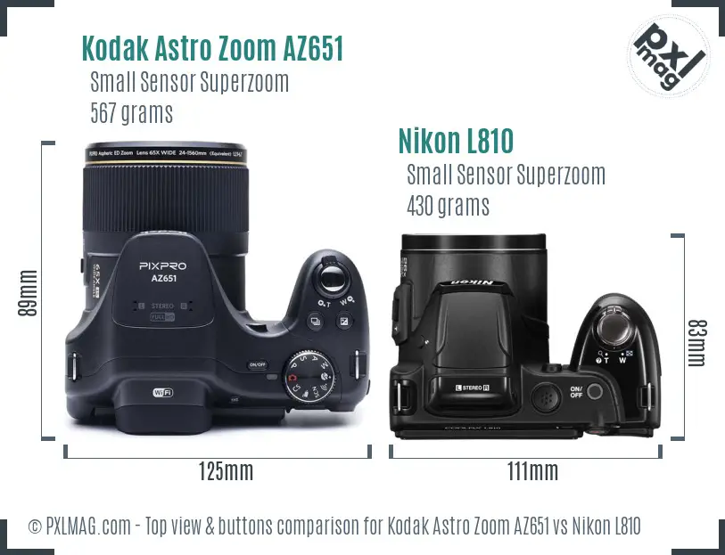Kodak Astro Zoom AZ651 vs Nikon L810 top view buttons comparison