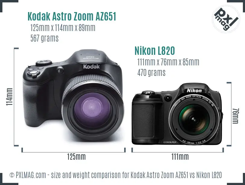 Kodak Astro Zoom AZ651 vs Nikon L820 size comparison