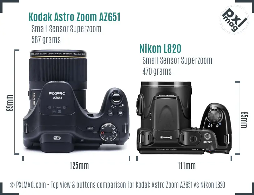 Kodak Astro Zoom AZ651 vs Nikon L820 top view buttons comparison