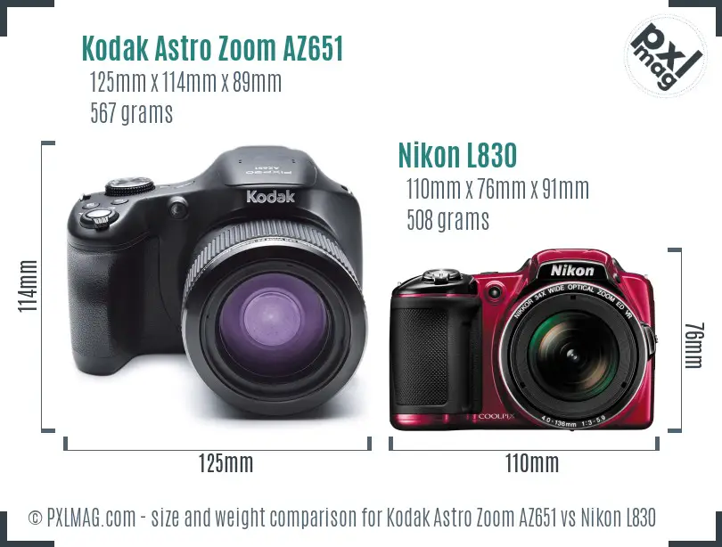 Kodak Astro Zoom AZ651 vs Nikon L830 size comparison