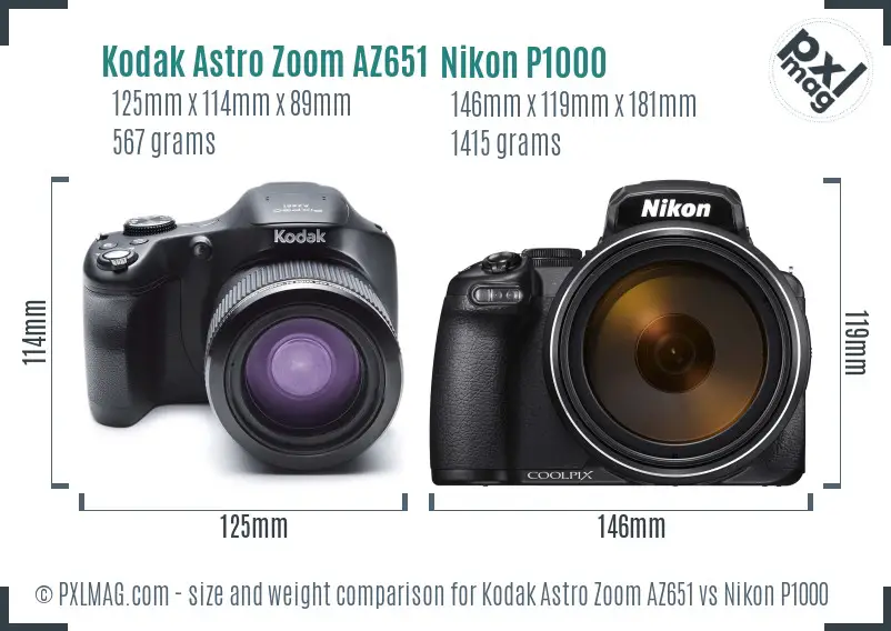Kodak Astro Zoom AZ651 vs Nikon P1000 size comparison