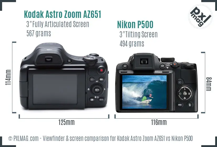 Kodak Astro Zoom AZ651 vs Nikon P500 Screen and Viewfinder comparison Kodak Astro Zoom AZ651 vs Nikon P500 Screen and Viewfinder comparison