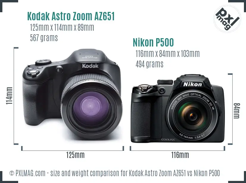 Kodak Astro Zoom AZ651 vs Nikon P500 size comparison Kodak Astro Zoom AZ651 vs Nikon P500 size comparison