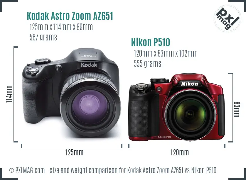 Kodak Astro Zoom AZ651 vs Nikon P510 size comparison