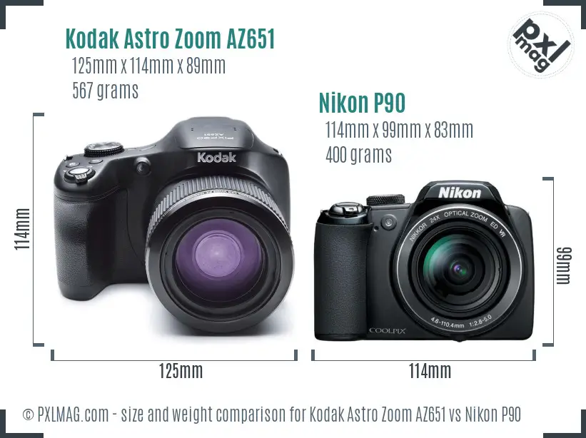 Kodak Astro Zoom AZ651 vs Nikon P90 size comparison Kodak Astro Zoom AZ651 vs Nikon P90 size comparison