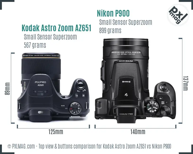 Kodak Astro Zoom AZ651 vs Nikon P900 top view buttons comparison Kodak Astro Zoom AZ651 vs Nikon P900 top view buttons comparison