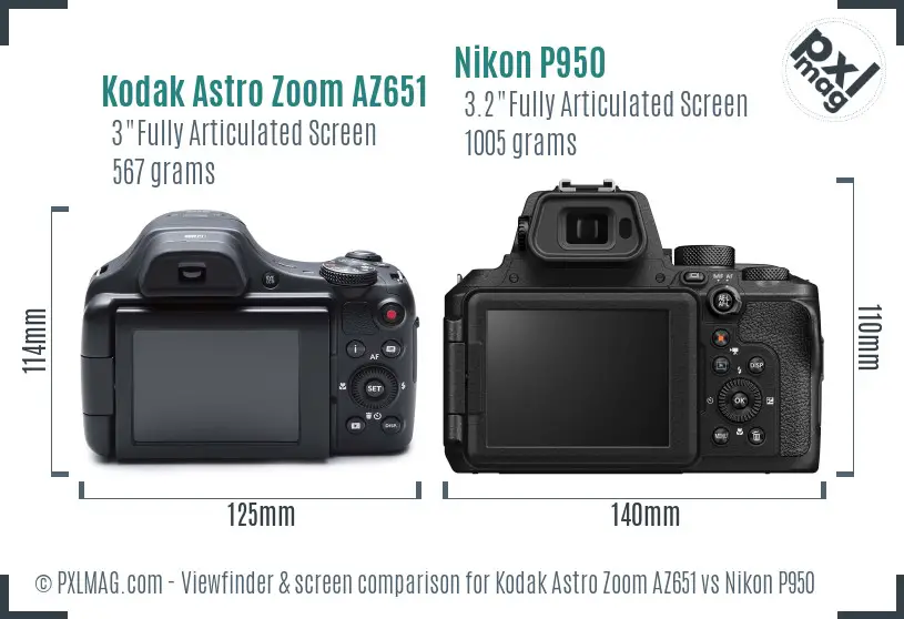 Kodak Astro Zoom AZ651 vs Nikon P950 Screen and Viewfinder comparison