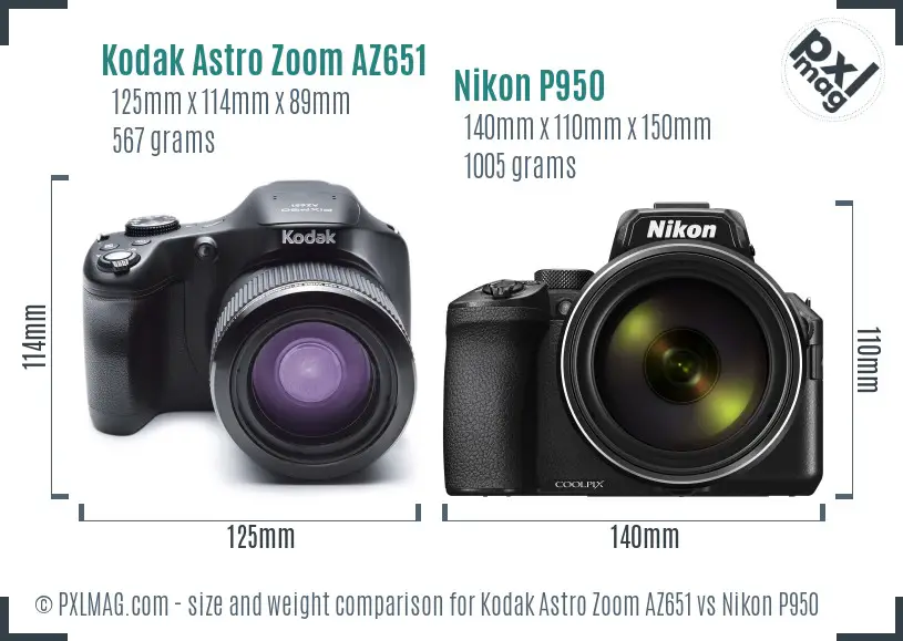 Kodak Astro Zoom AZ651 vs Nikon P950 size comparison