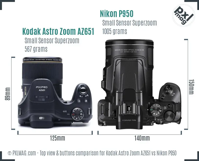 Kodak Astro Zoom AZ651 vs Nikon P950 top view buttons comparison
