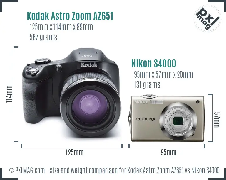 Kodak Astro Zoom AZ651 vs Nikon S4000 size comparison