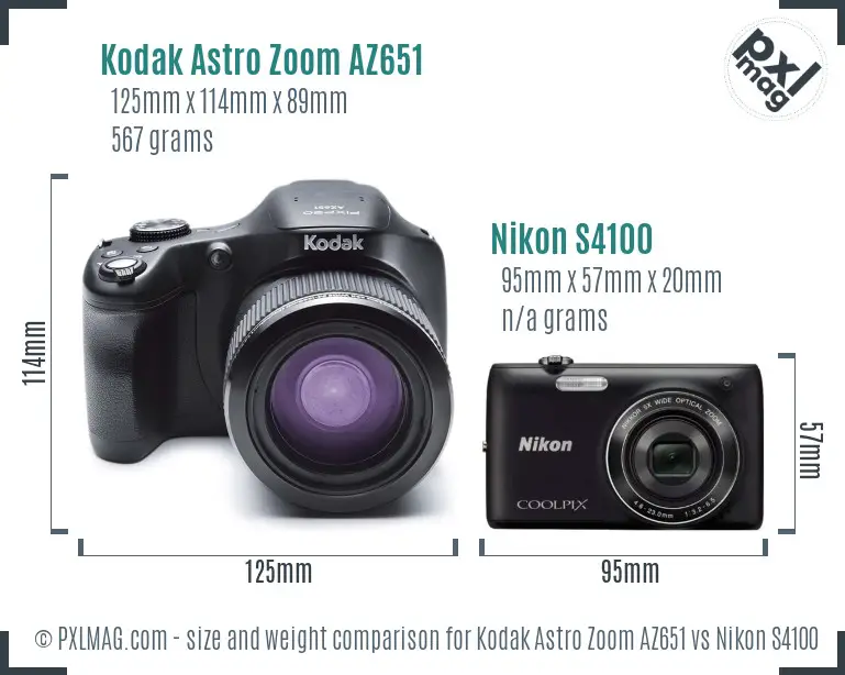 Kodak Astro Zoom AZ651 vs Nikon S4100 size comparison