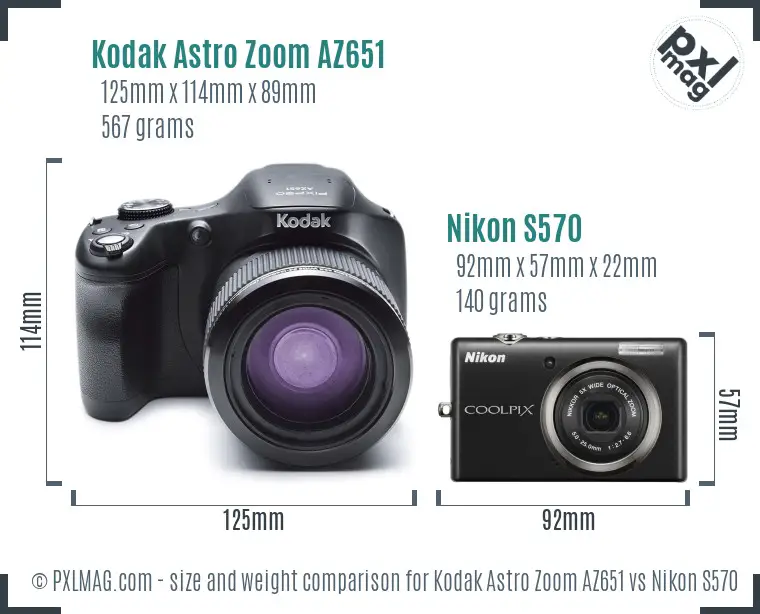 Kodak Astro Zoom AZ651 vs Nikon S570 size comparison