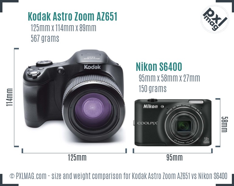 Kodak Astro Zoom AZ651 vs Nikon S6400 size comparison