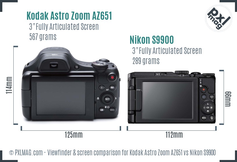 Kodak Astro Zoom AZ651 vs Nikon S9900 Screen and Viewfinder comparison
