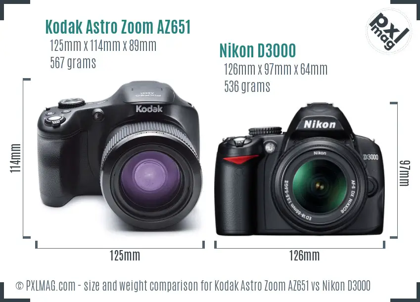 Kodak Astro Zoom AZ651 vs Nikon D3000 size comparison Kodak Astro Zoom AZ651 vs Nikon D3000 size comparison