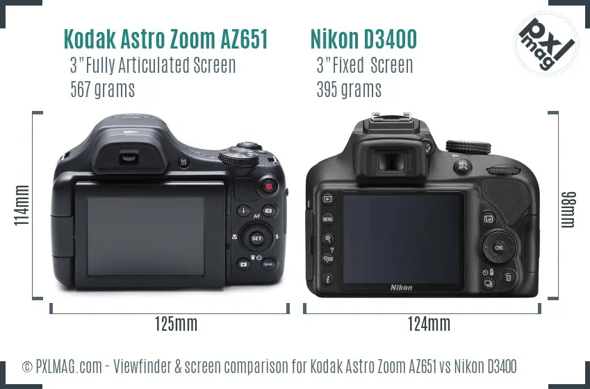 Kodak Astro Zoom AZ651 vs Nikon D3400 Screen and Viewfinder comparison Kodak Astro Zoom AZ651 vs Nikon D3400 Screen and Viewfinder comparison