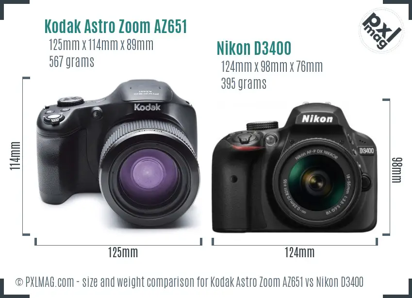 Kodak Astro Zoom AZ651 vs Nikon D3400 size comparison Kodak Astro Zoom AZ651 vs Nikon D3400 size comparison