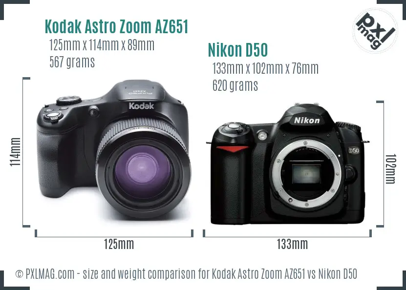 Kodak Astro Zoom AZ651 vs Nikon D50 size comparison