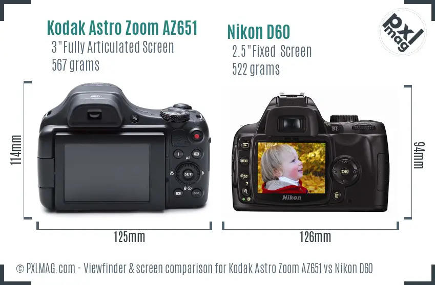 Kodak Astro Zoom AZ651 vs Nikon D60 Screen and Viewfinder comparison Kodak Astro Zoom AZ651 vs Nikon D60 Screen and Viewfinder comparison
