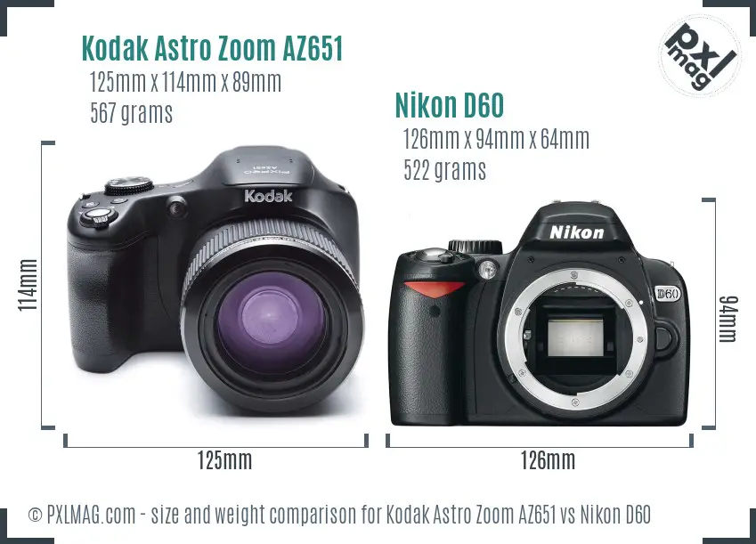 Kodak Astro Zoom AZ651 vs Nikon D60 size comparison Kodak Astro Zoom AZ651 vs Nikon D60 size comparison