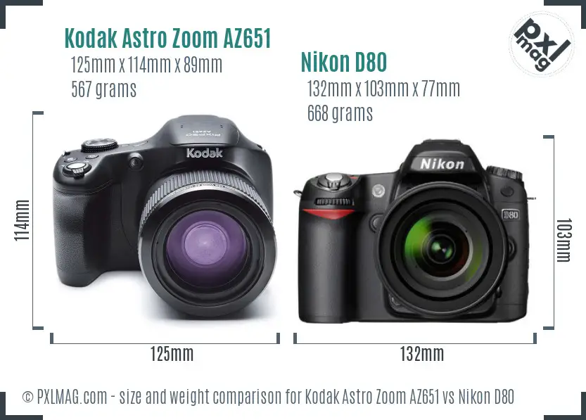 Kodak Astro Zoom AZ651 vs Nikon D80 size comparison Kodak Astro Zoom AZ651 vs Nikon D80 size comparison