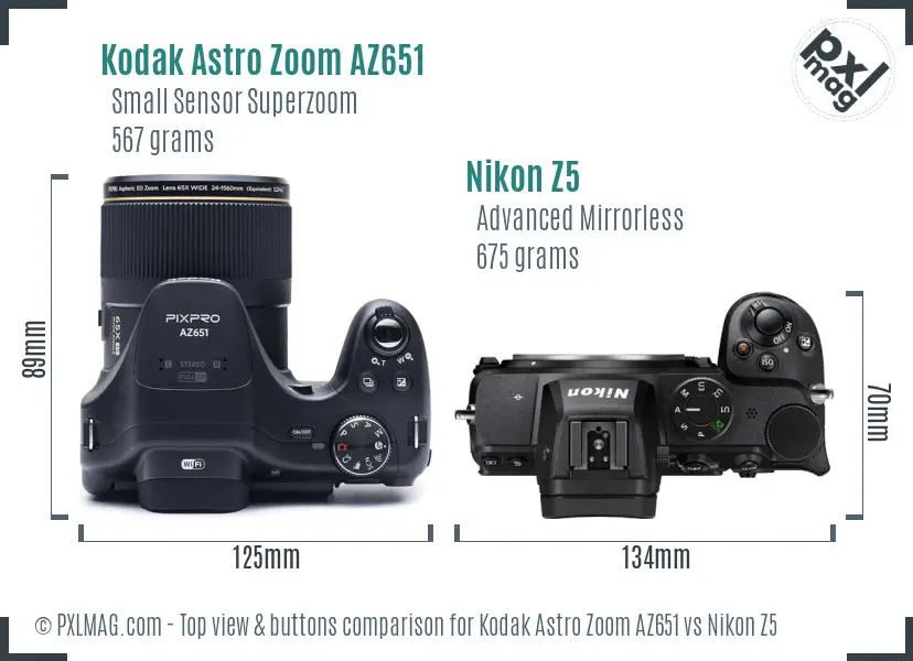 Kodak Astro Zoom AZ651 vs Nikon Z5 top view buttons comparison Kodak Astro Zoom AZ651 vs Nikon Z5 top view buttons comparison